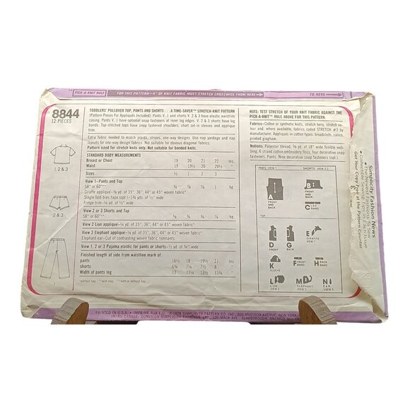 Simplicity 8844 Vintage Toddler Sewing Pattern Size K 1 2 3 Pants Top Shorts - Picture 2 of 2